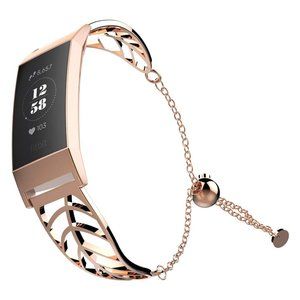 UMTELE Band Compatible with Fitbit Charge 3 4 Leaf Shape Stainless Steel Bracele
